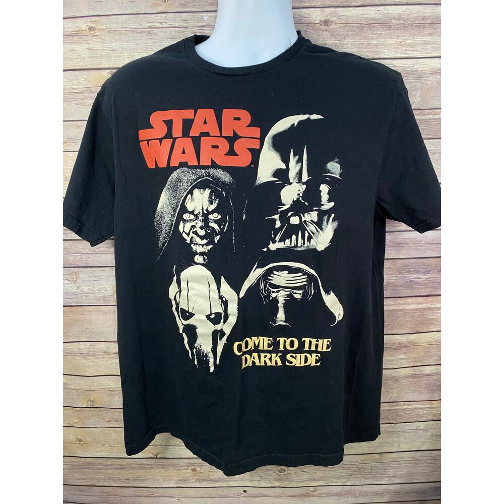 Star Wars T-Shirt Men’s Large Black Graphic Tee Darth Vader Yoda Mad Engine